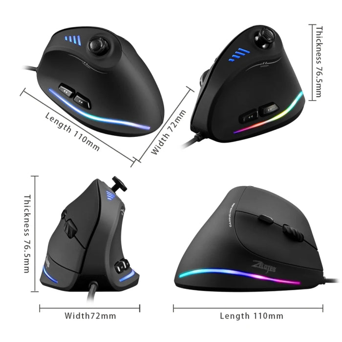 ZELOTES C18 RGB Vertical Gaming Mouse - 11-Keys Ergonomic Joystick Programming Wired Mouse