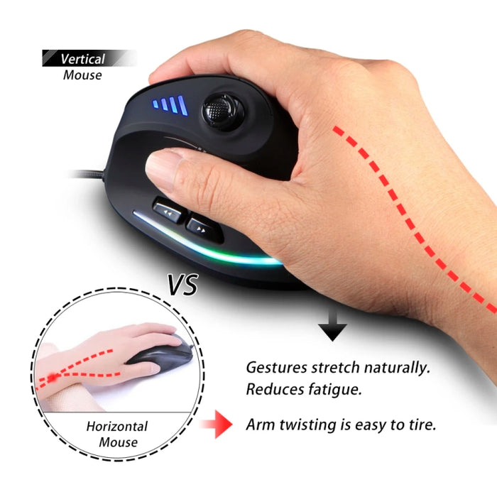 ZELOTES C18 RGB Vertical Gaming Mouse - 11-Keys Ergonomic Joystick Programming Wired Mouse