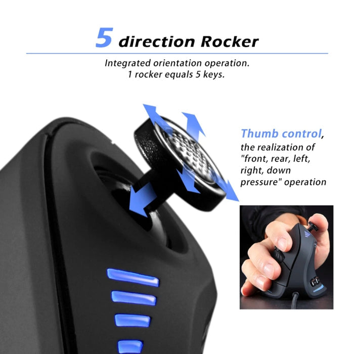 ZELOTES C18 RGB Vertical Gaming Mouse - 11-Keys Ergonomic Joystick Programming Wired Mouse