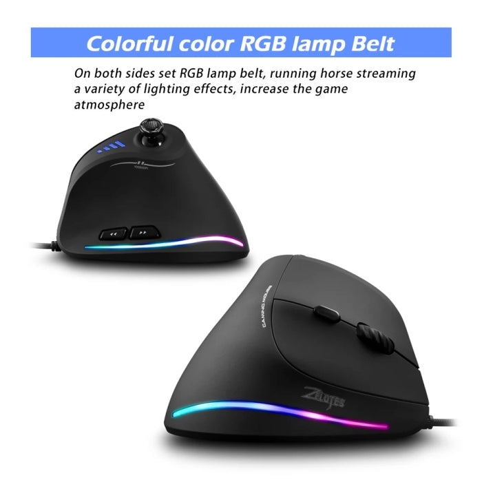 ZELOTES C18 RGB Vertical Gaming Mouse - 11-Keys Ergonomic Joystick Programming Wired Mouse