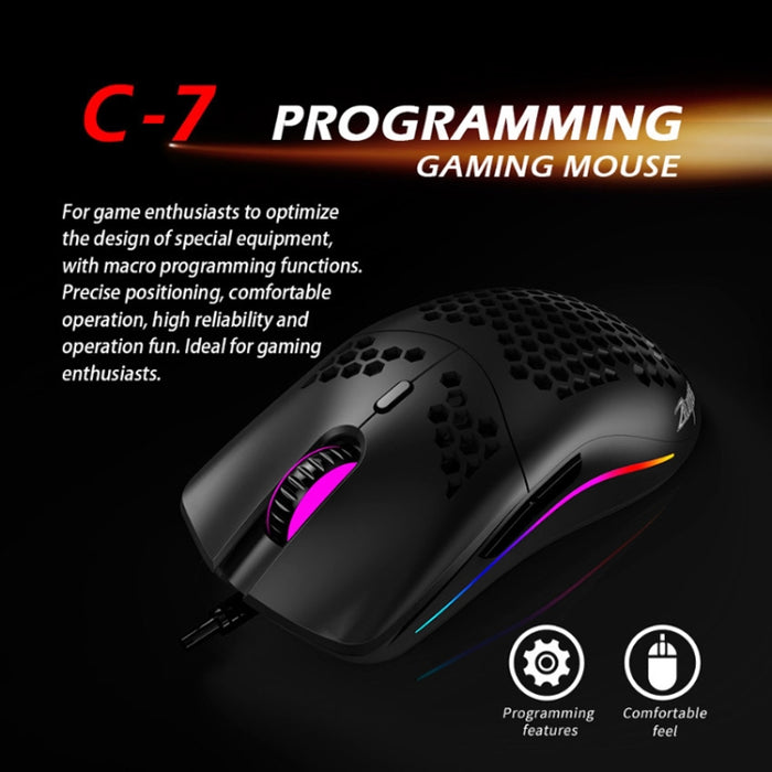ZELOTES C7 RGB Mouse - Wired Gaming Mouse with 7 Buttons and Hollow Design