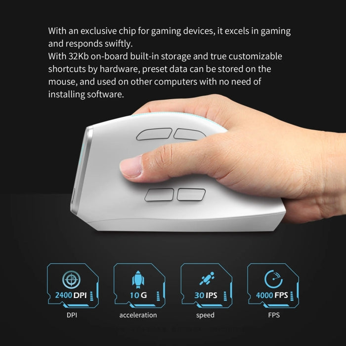 ZELOTES F36 Vertical Grip Bluetooth Mouse - 9-Keys Ergonomic Programming Dual Connectivity