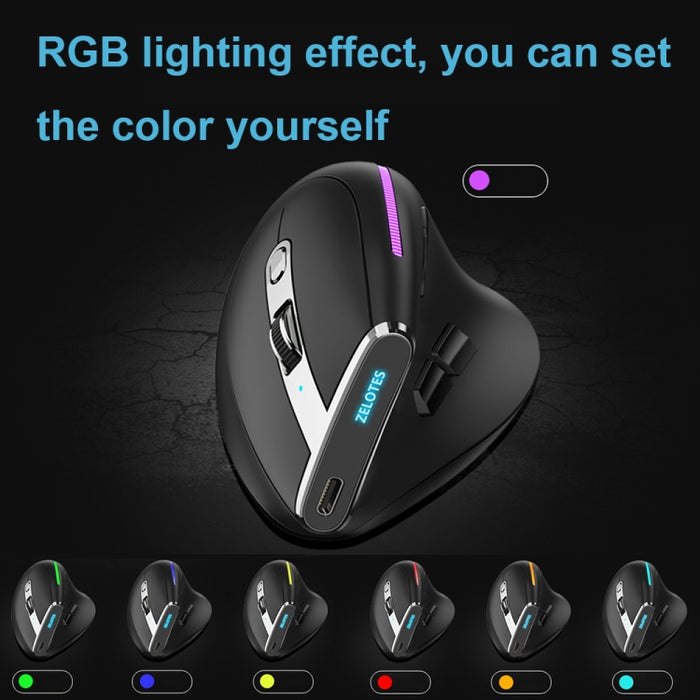ZELOTES F36 Vertical Grip Bluetooth Mouse - 9-Keys Ergonomic Programming Dual Connectivity