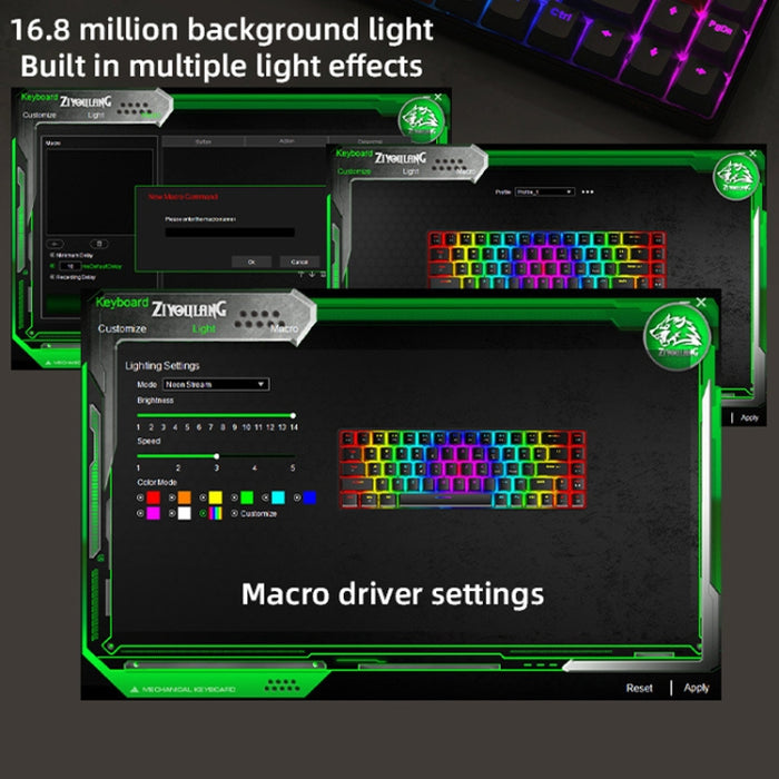 ZIYOU LANG T8 Gaming Keyboard - 68 Keys RGB Mechanical with Optimal Cable Length